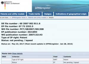 Iptica Bathomatic Patent Register