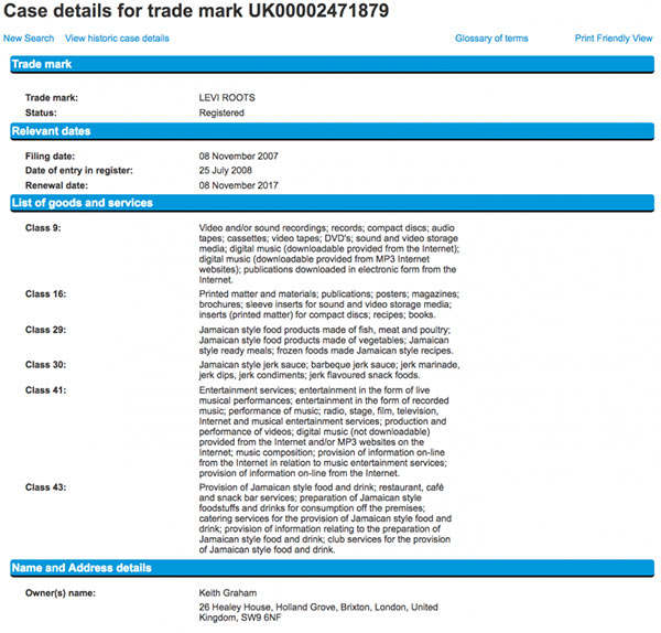 Iptica Levi Roots Dragon's Den Register